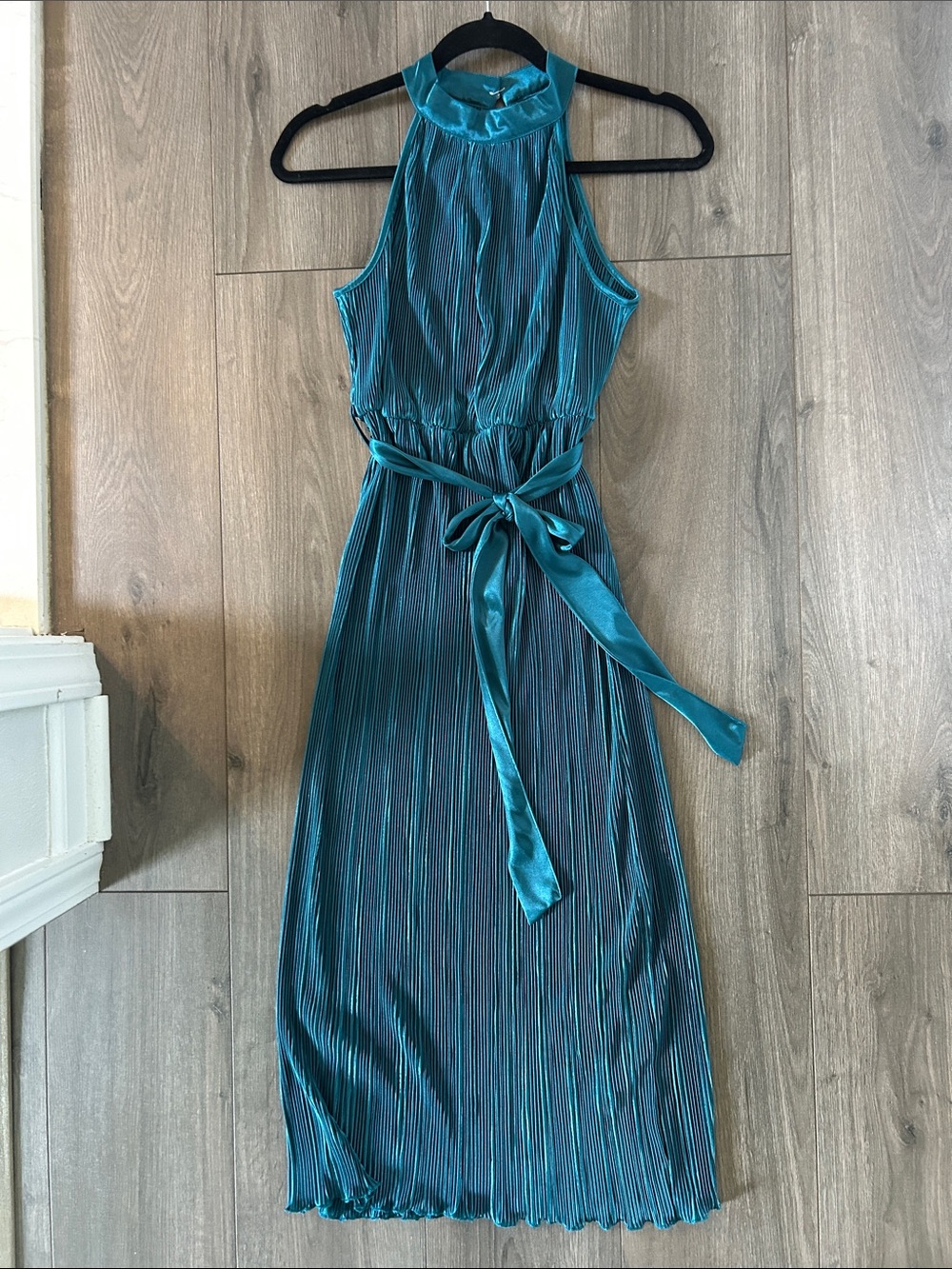 SHEIN Teal Pleated High Neck Dress